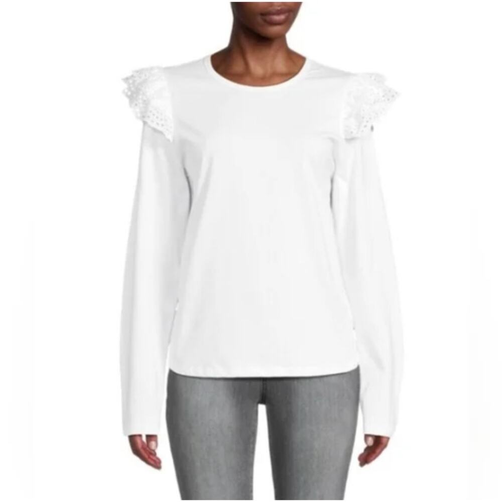 JOE'S JEANS Women's White Eyelet Ruffle Long Sleeve Top Size XS